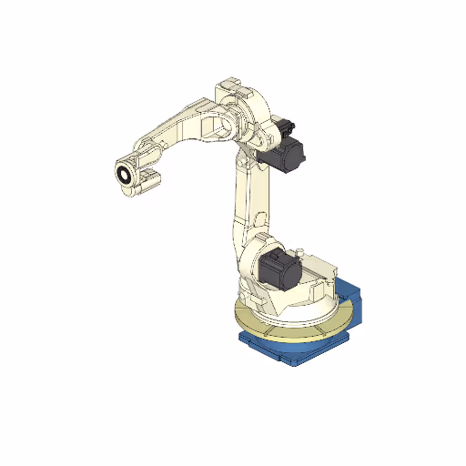 A robotic arm is positioned on a base ready for automated tasks.