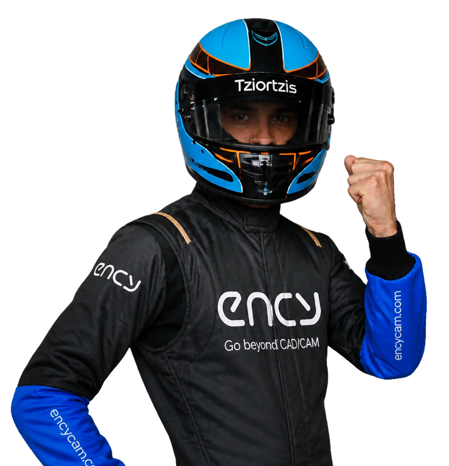 Vladimiros Tziortzis in helmet and race suit