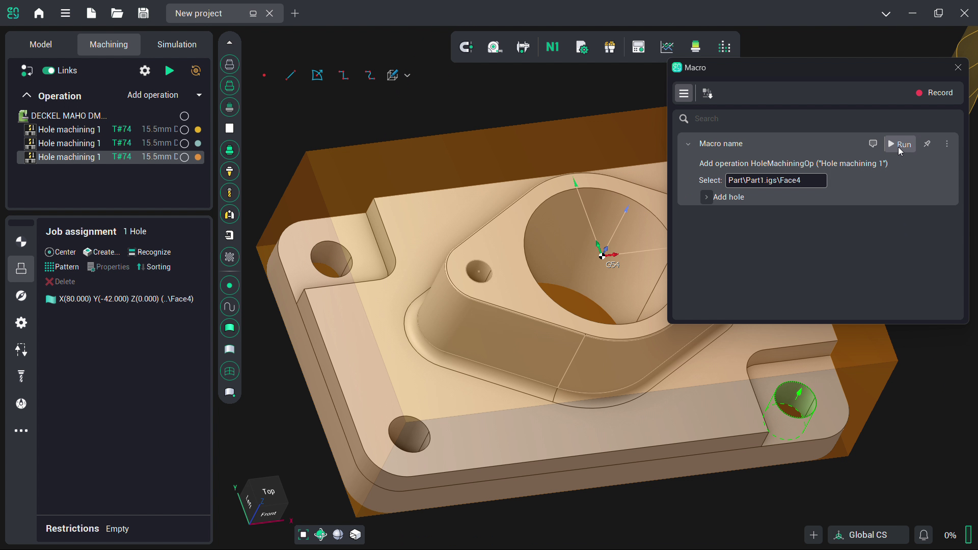 Macro steps with a value marked as a required input and a geometry field being re-picked on a new model