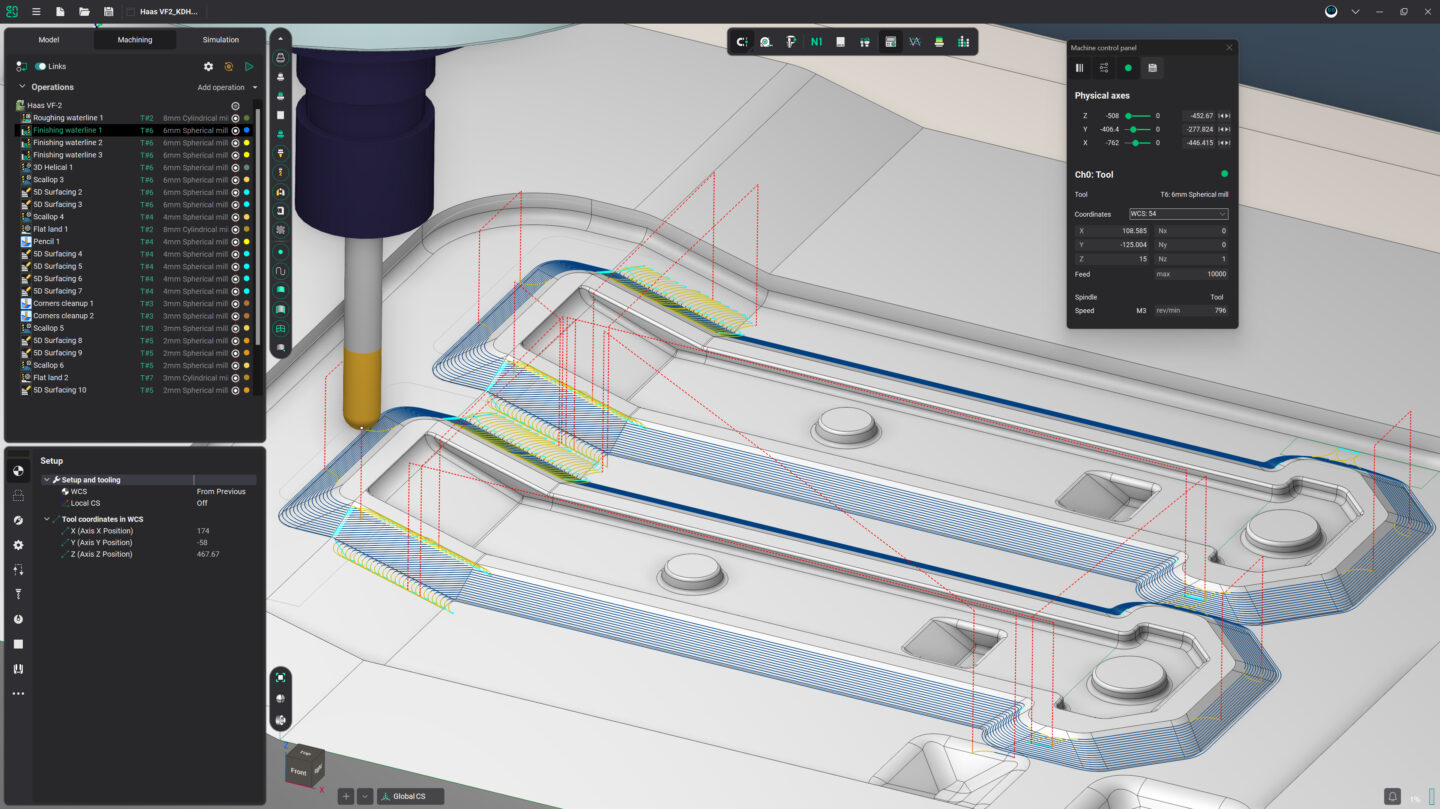 A 3D model illustrates a machining process with a cutting tool.