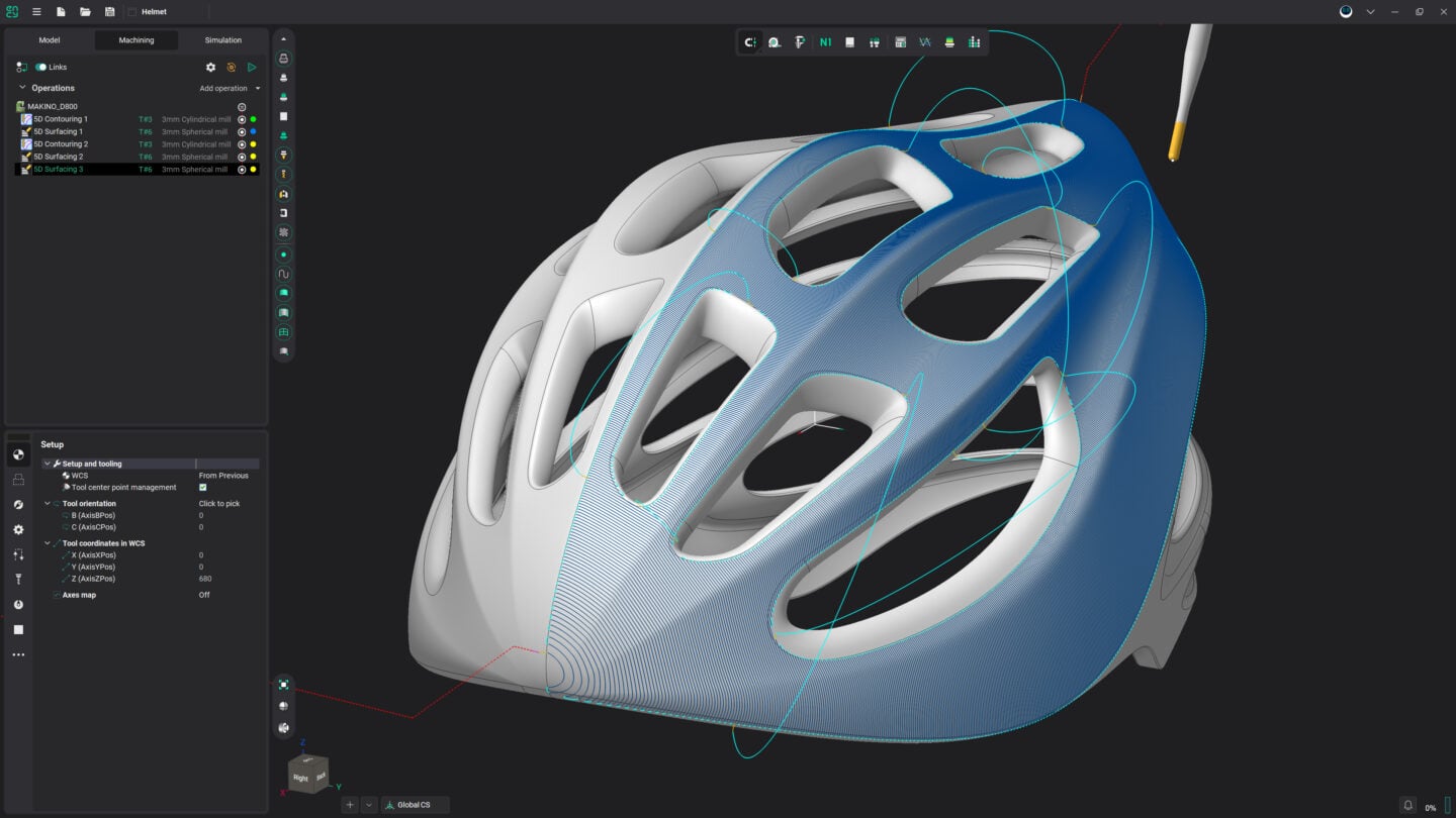 A sleek, modern UI design featuring a three-dimensional object.
