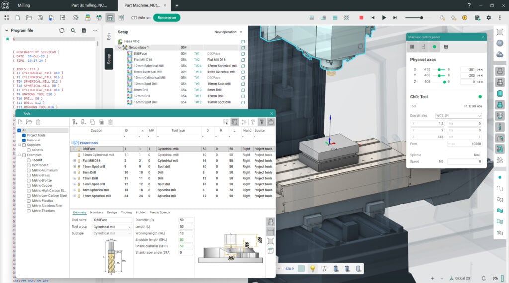 A digital interface displaying machine setup and management tools.
