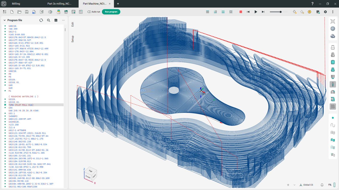 3D rendering of an eye-shaped design with technical measurements.