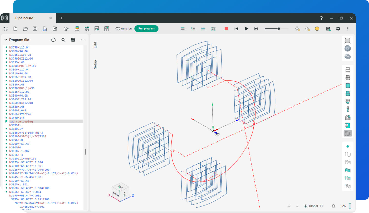 NC code quick preview displaying 3D model with grid overlays.