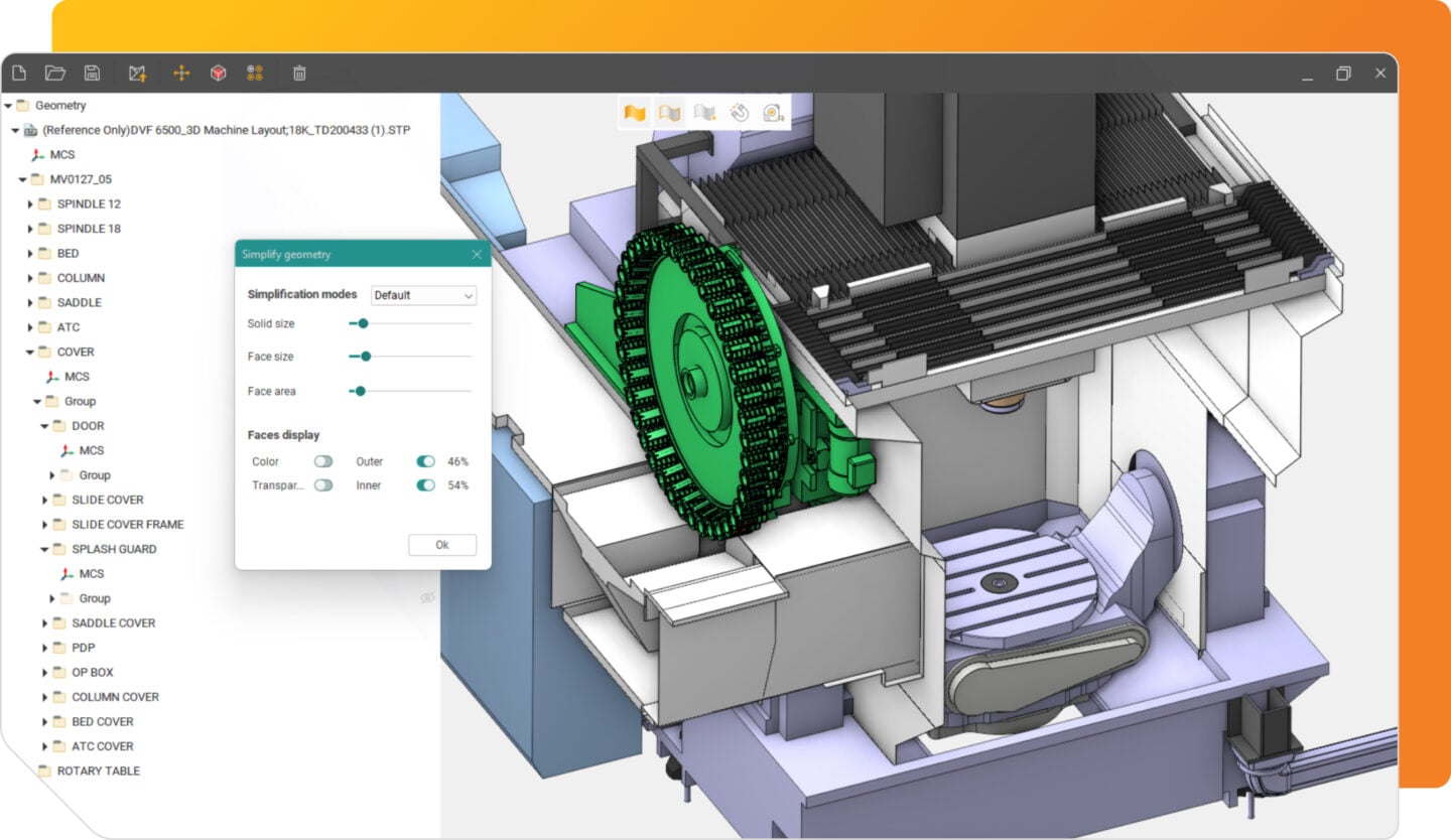 A 3D model featuring a detailed mechanical assembly with a gear.