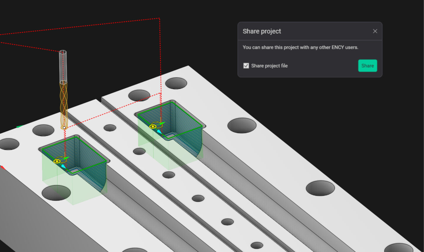 A 3D model showcasing a project interface with editable features.