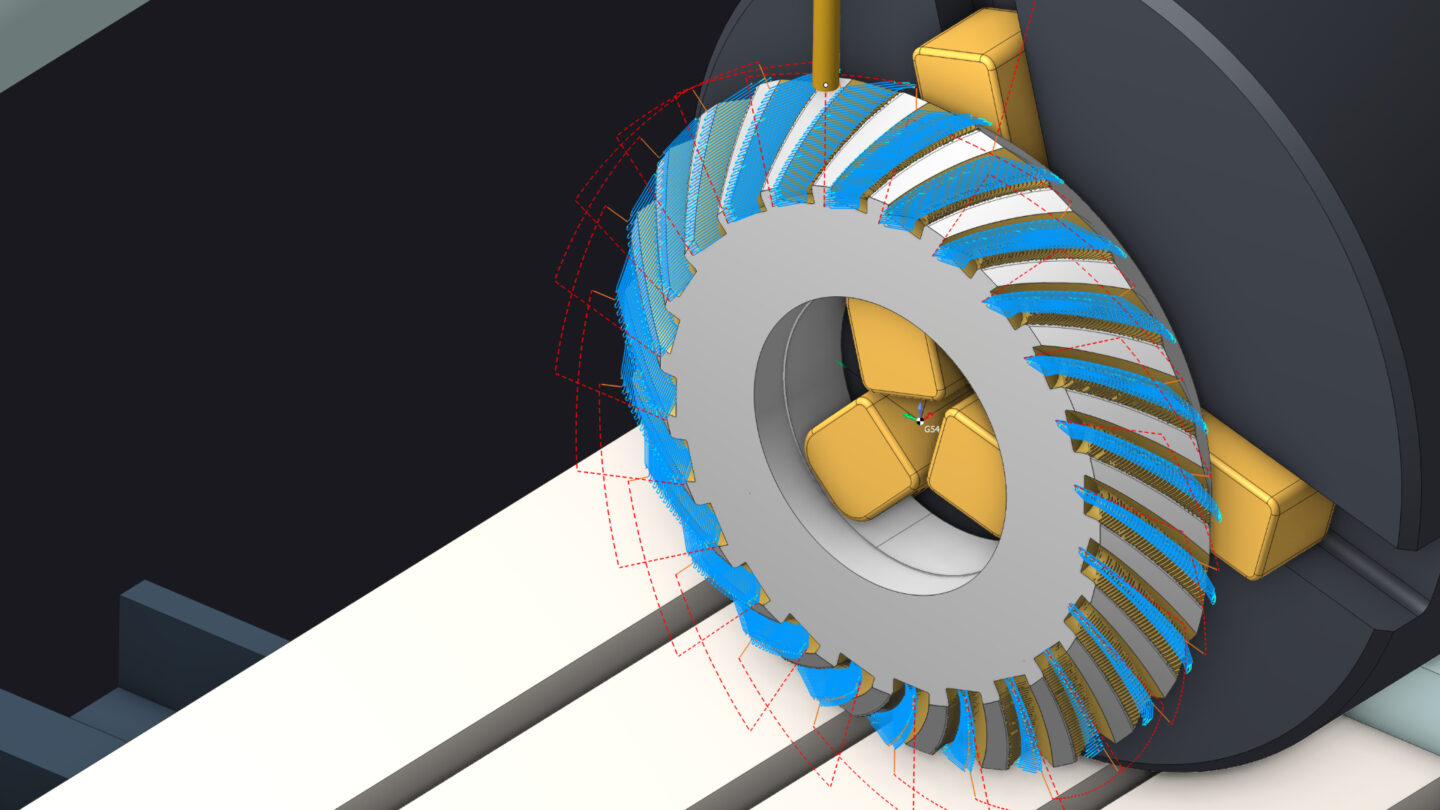 A 4-axis system showing a rotating assembly with gears.