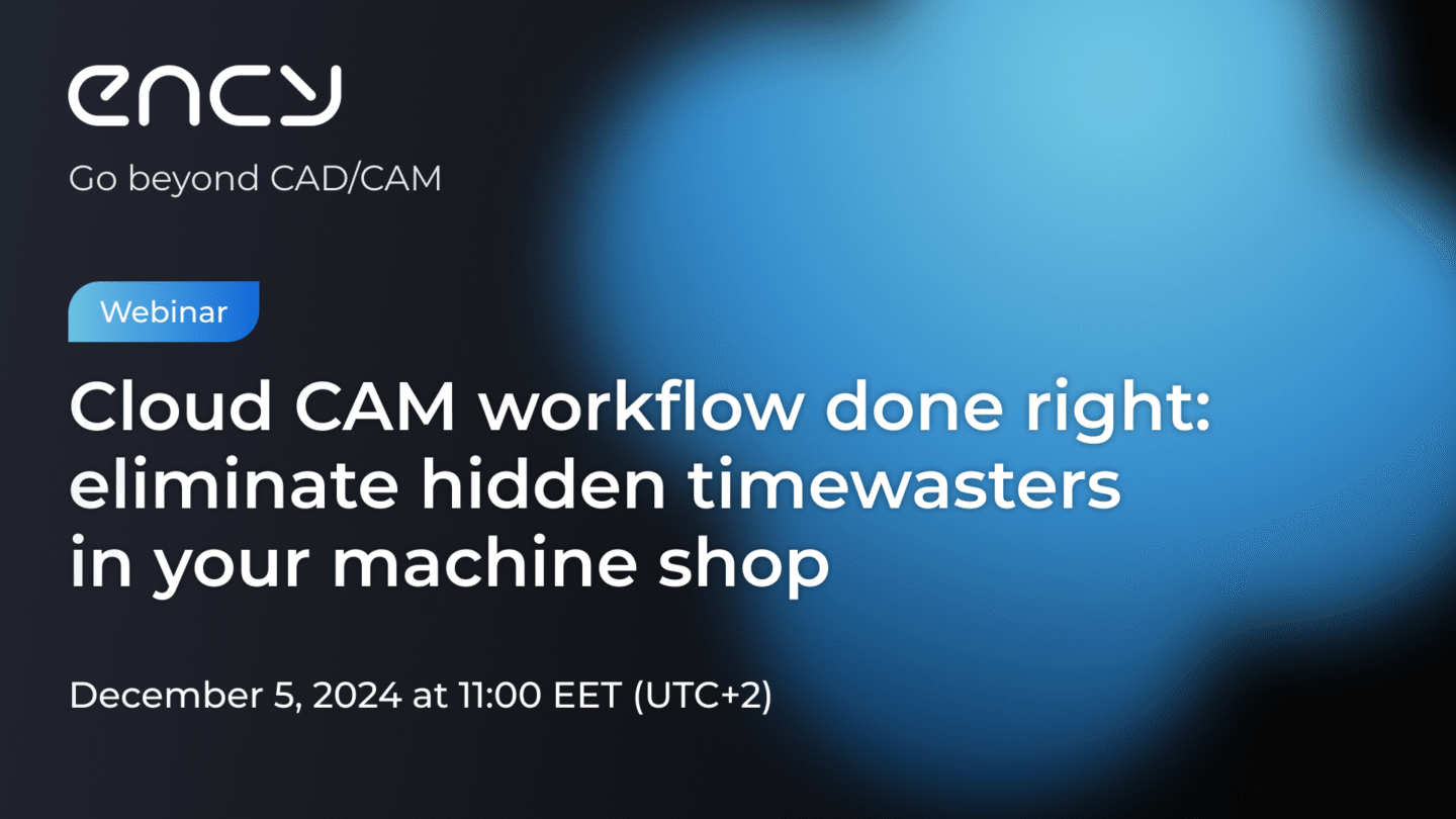 A promotional graphic for a webinar on optimizing CAM workflow in machine shops.