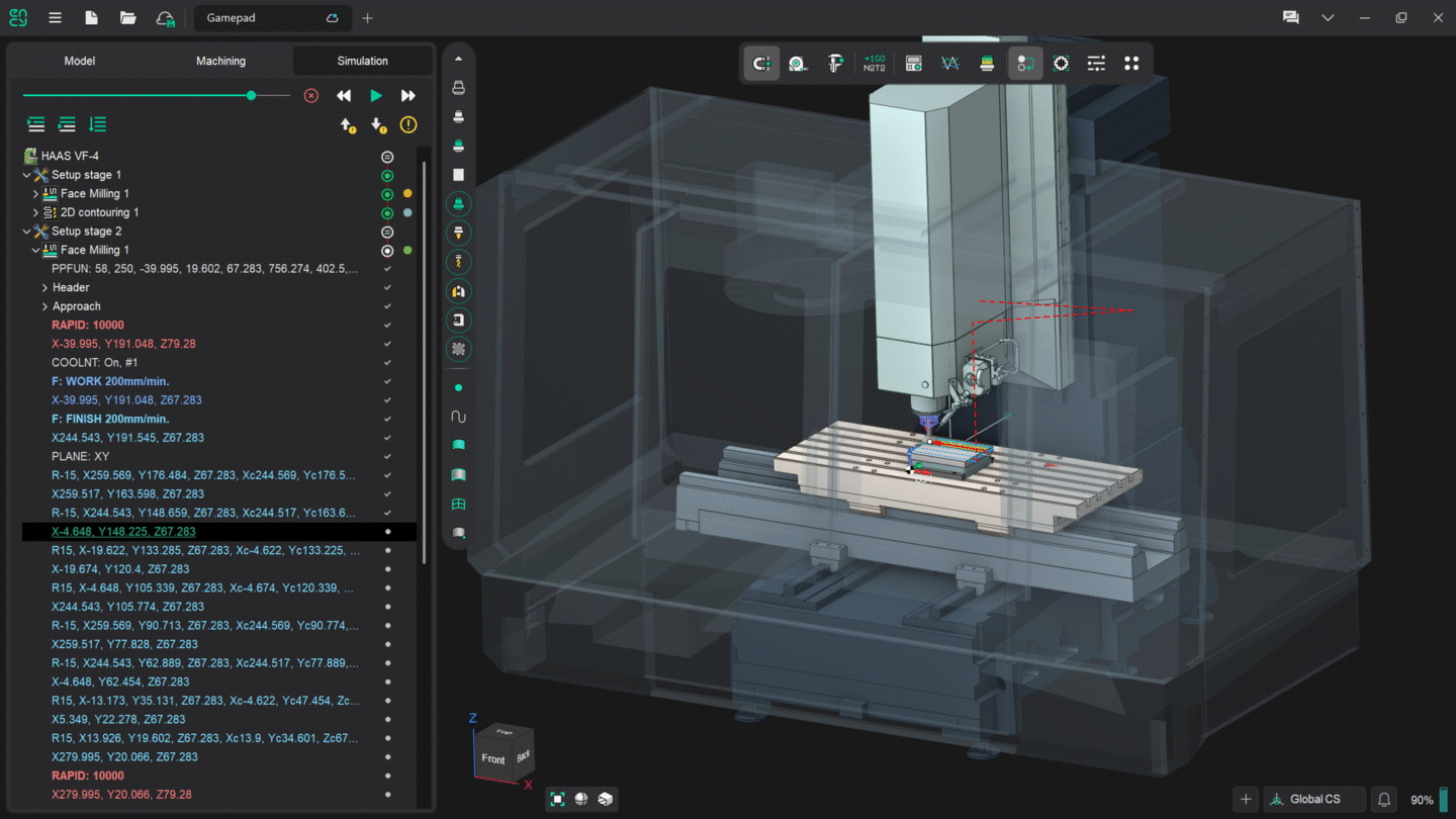 A 3D model of a CNC machine showcases its components and operation.