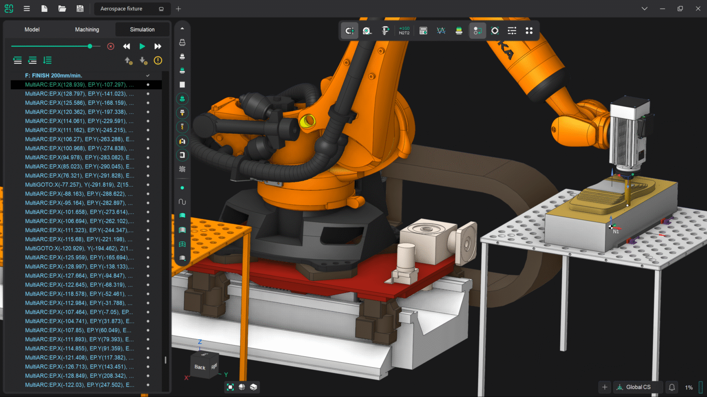 A robotic arm is shown in a 3D modeling software interface.