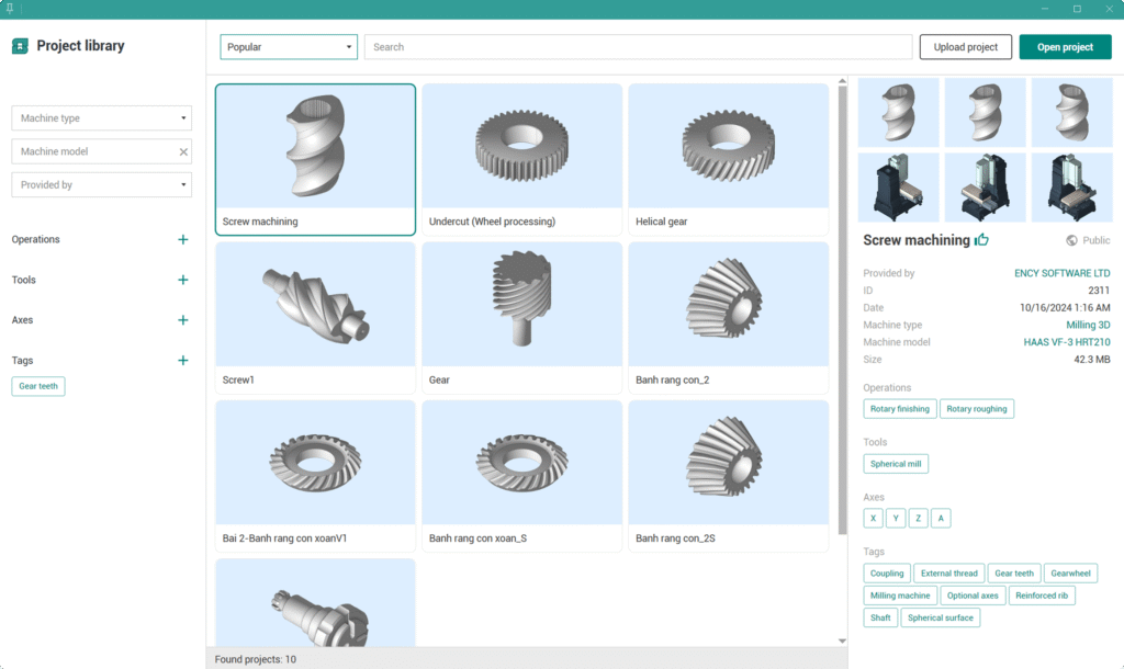 A collection of various machine parts displayed on a digital interface.