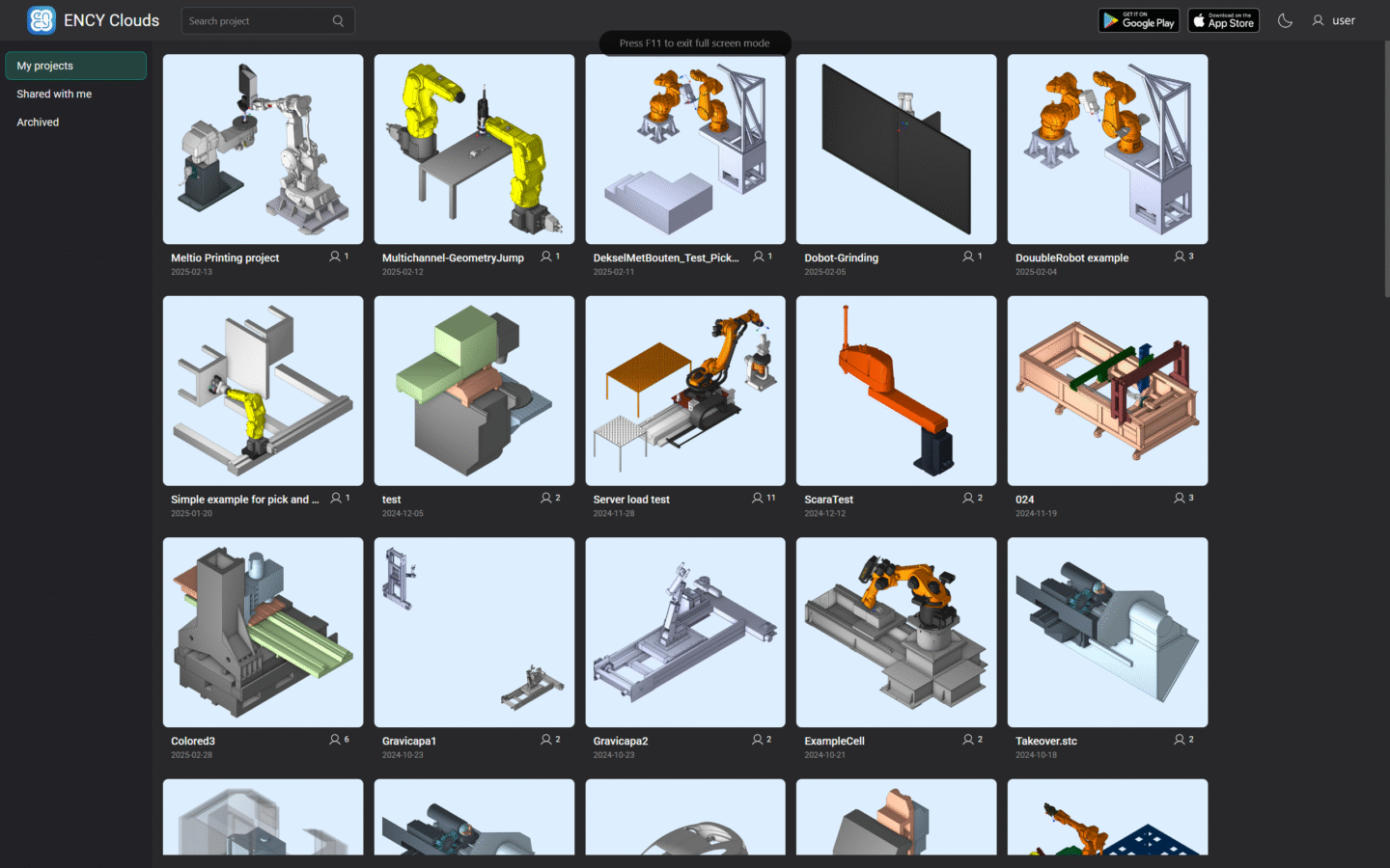 A grid of robotic models and automated machinery illustrations.