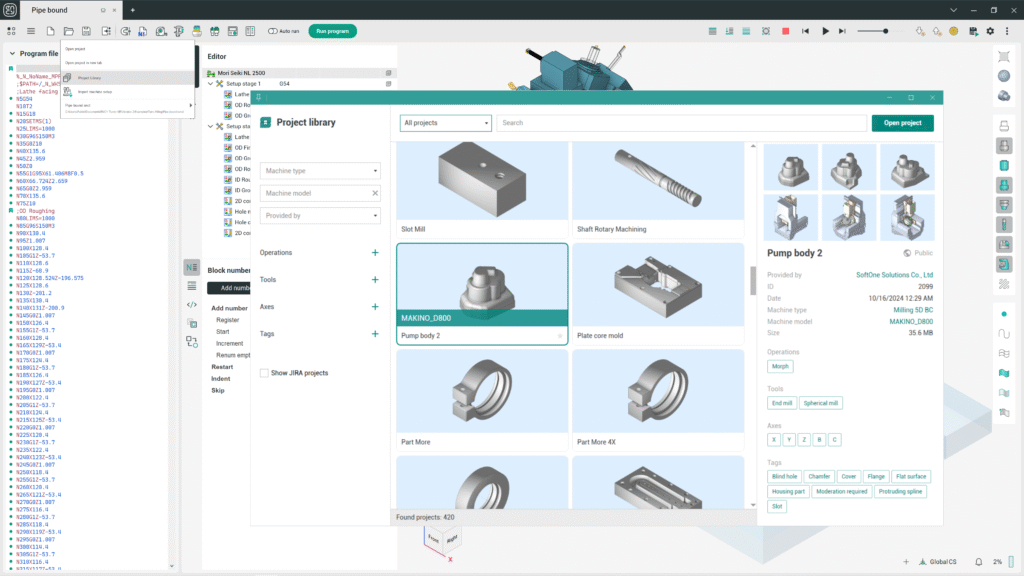 A software interface displays various mechanical components for selection.