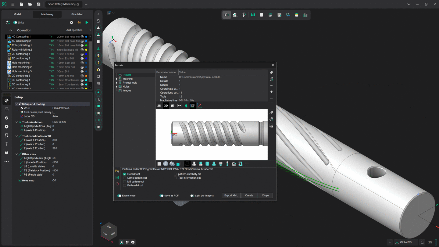 A detailed 3D model of a screw with inspection tools displayed.