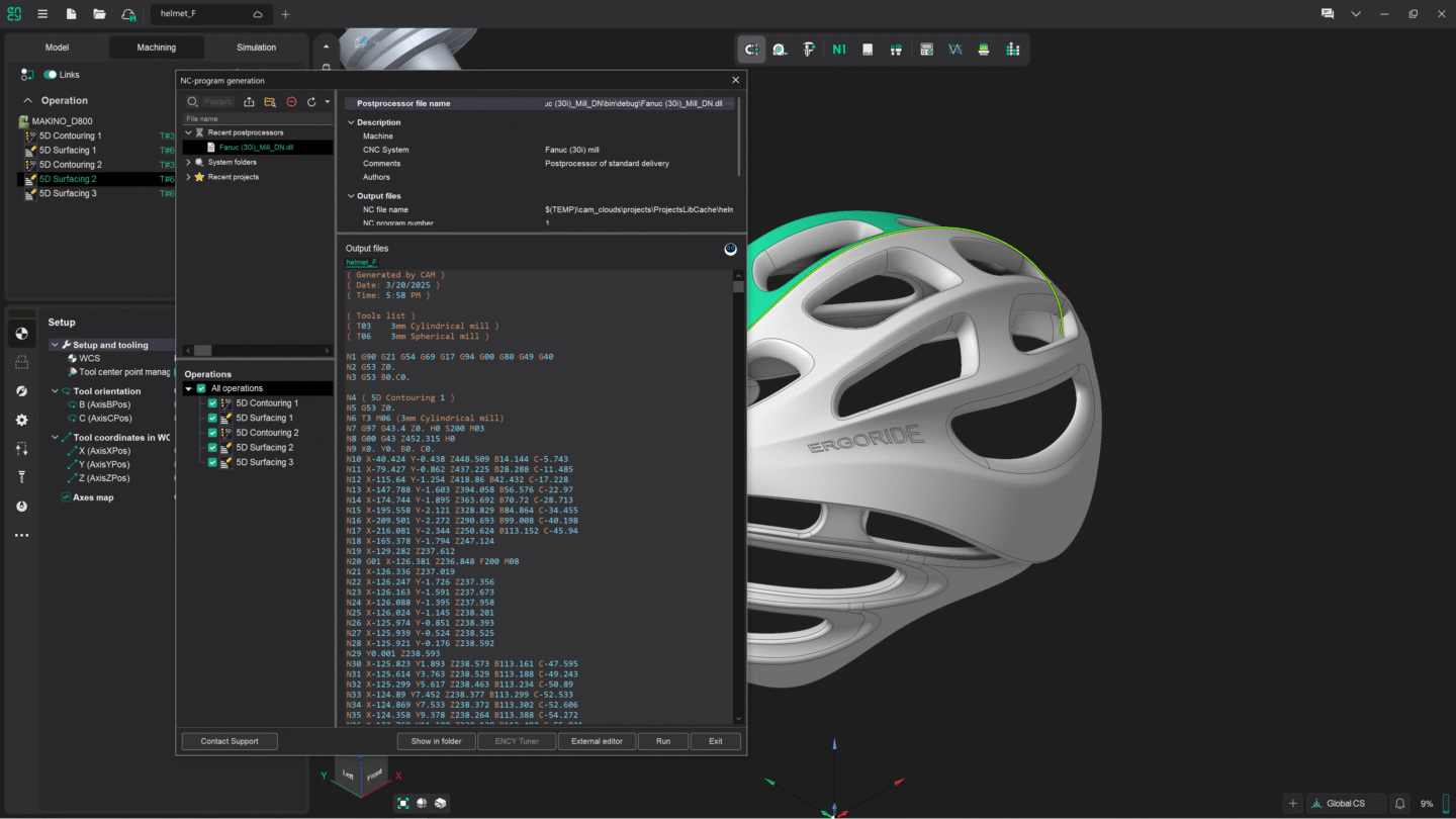 A 3D model of a cycling helmet is displayed in design software.