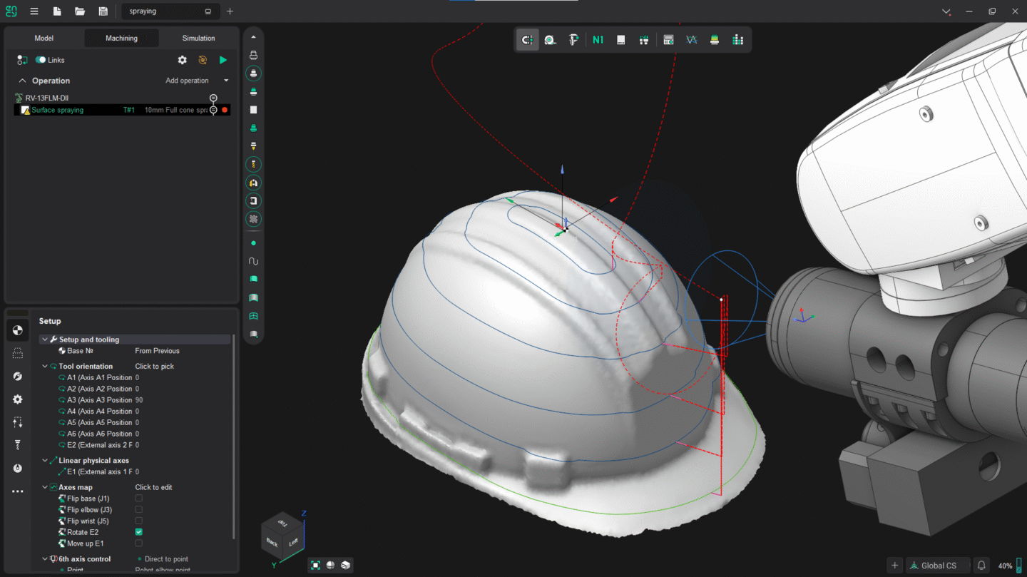 A 3D model of a construction helmet being manipulated in software.