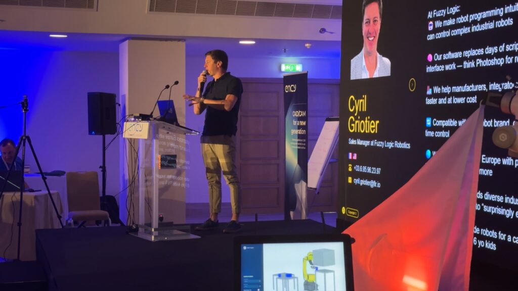 A speaker presents at a conference while highlighting their expertise.