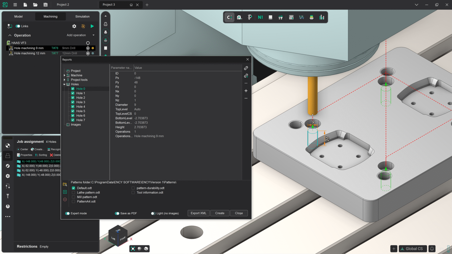 A 3D modeling interface displays a CNC machine setup for precision work.