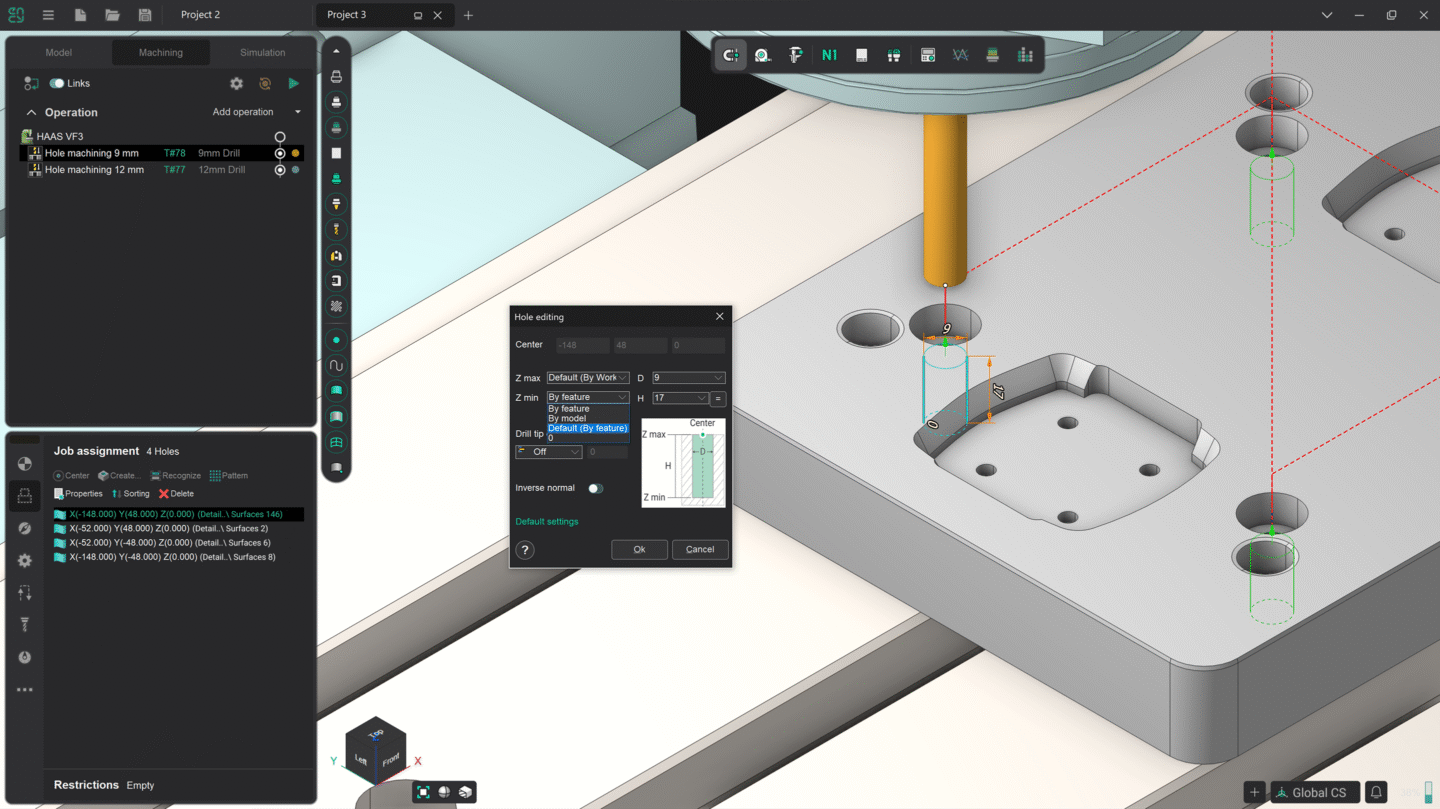 A digital rendering displays a milling machine interface, showing settings for precision
