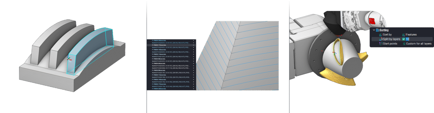 Additive manufacturing enhancements depicted with angled design lines.