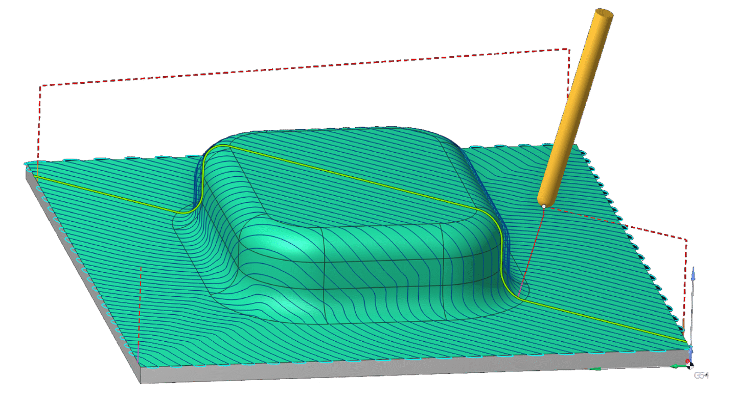 A 5D surface operation illustrates precision shaping of a material.