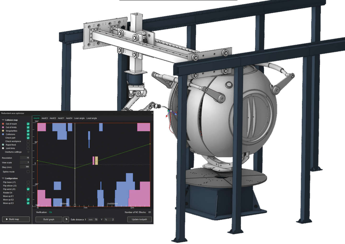 Automatic robot axis mapping with a new collision avoidance algorithm.