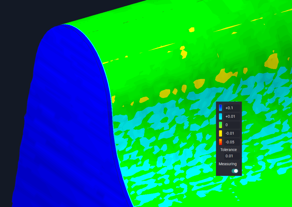 A colorful visualization shows axial and radial stock properties.