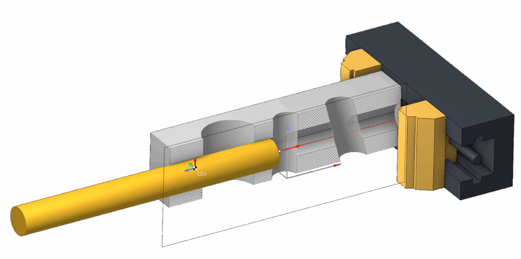 A 3D model illustrating feed control for crossed holes.