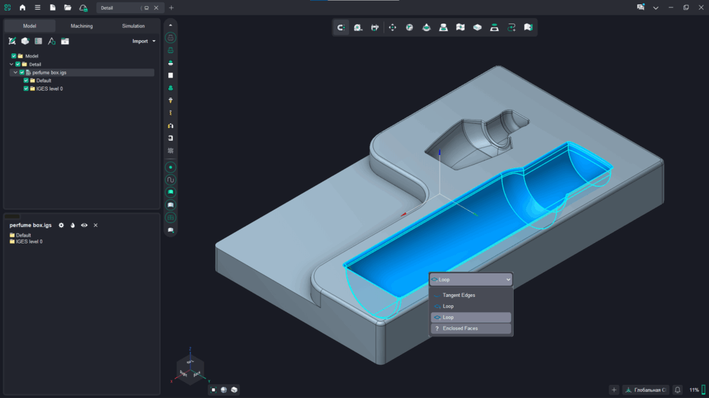 A 3D modeling interface displaying a face-selection tool in use.