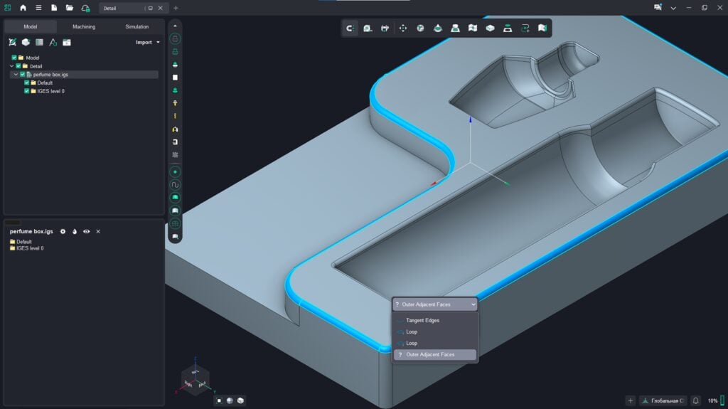 A 3D modeling software interface shows a detailed design process.