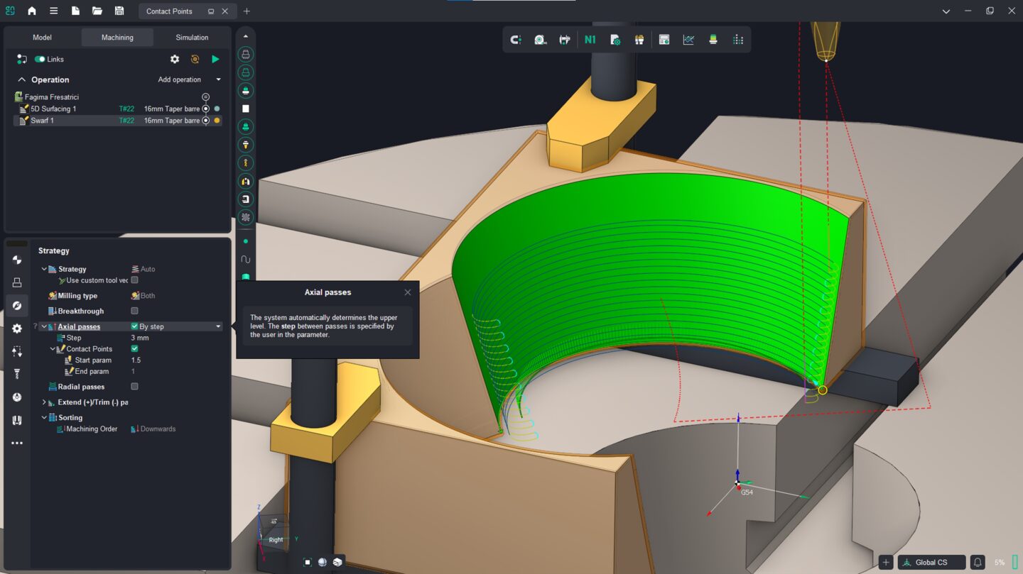 A computer-generated graphic shows swarf being produced during machining.