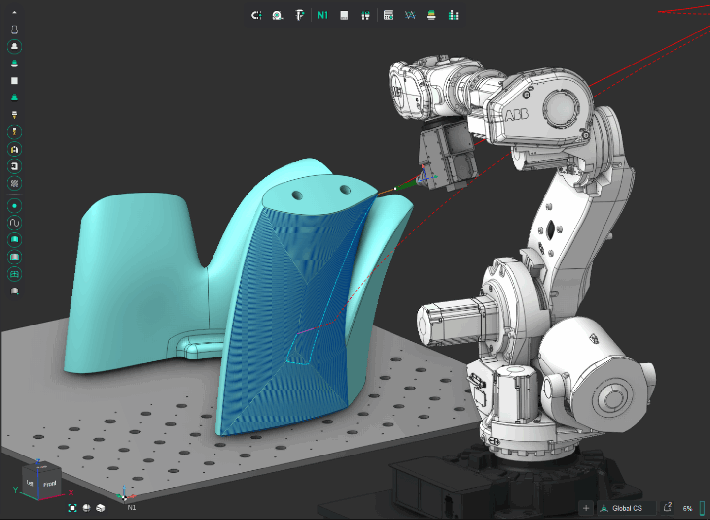 A robotic arm precisely scanning a CAD model for analysis.