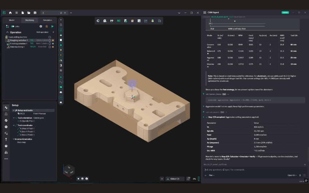 AI Superagent chooses machining operation parameters