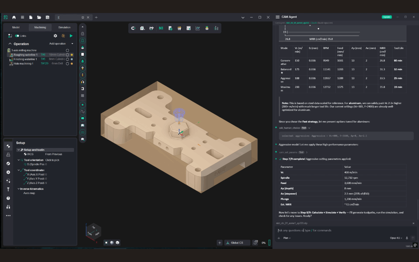 AI Superagent chooses machining operation parameters