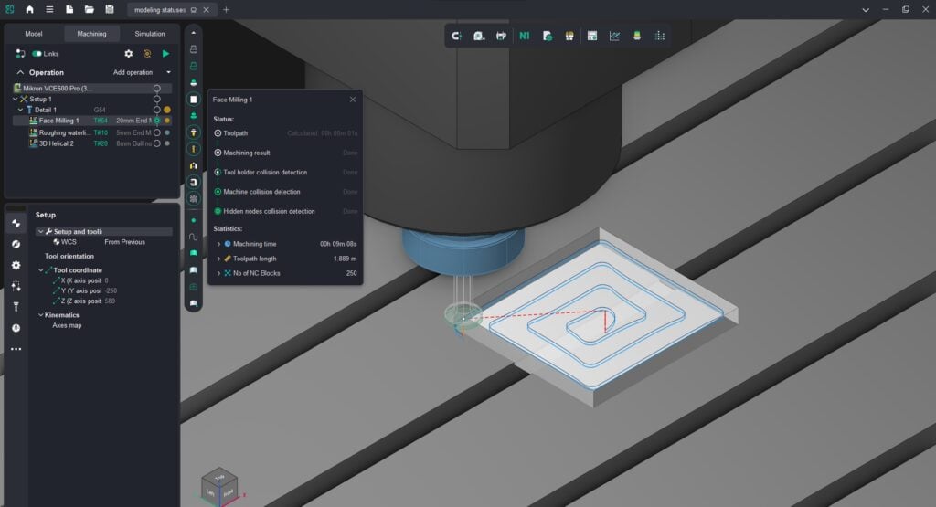 Background simulation during toolpath calculation