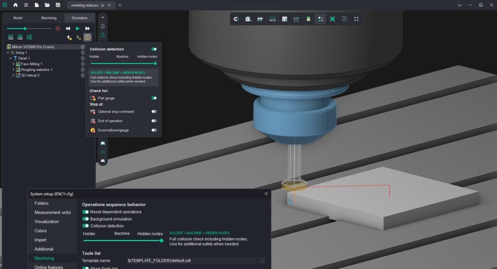 Detection level in Simulation mode cannot be set below the level defined in system settings