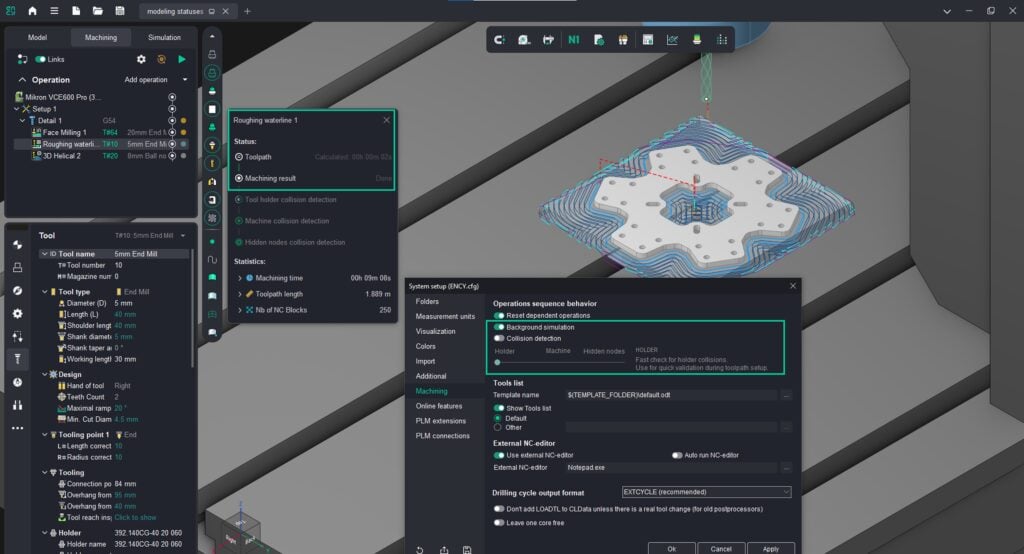 Enabling background machining simulation