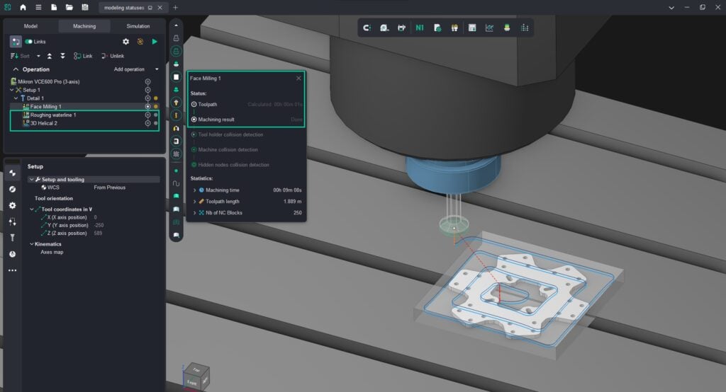System automatically calculates the machining result of the previous operation