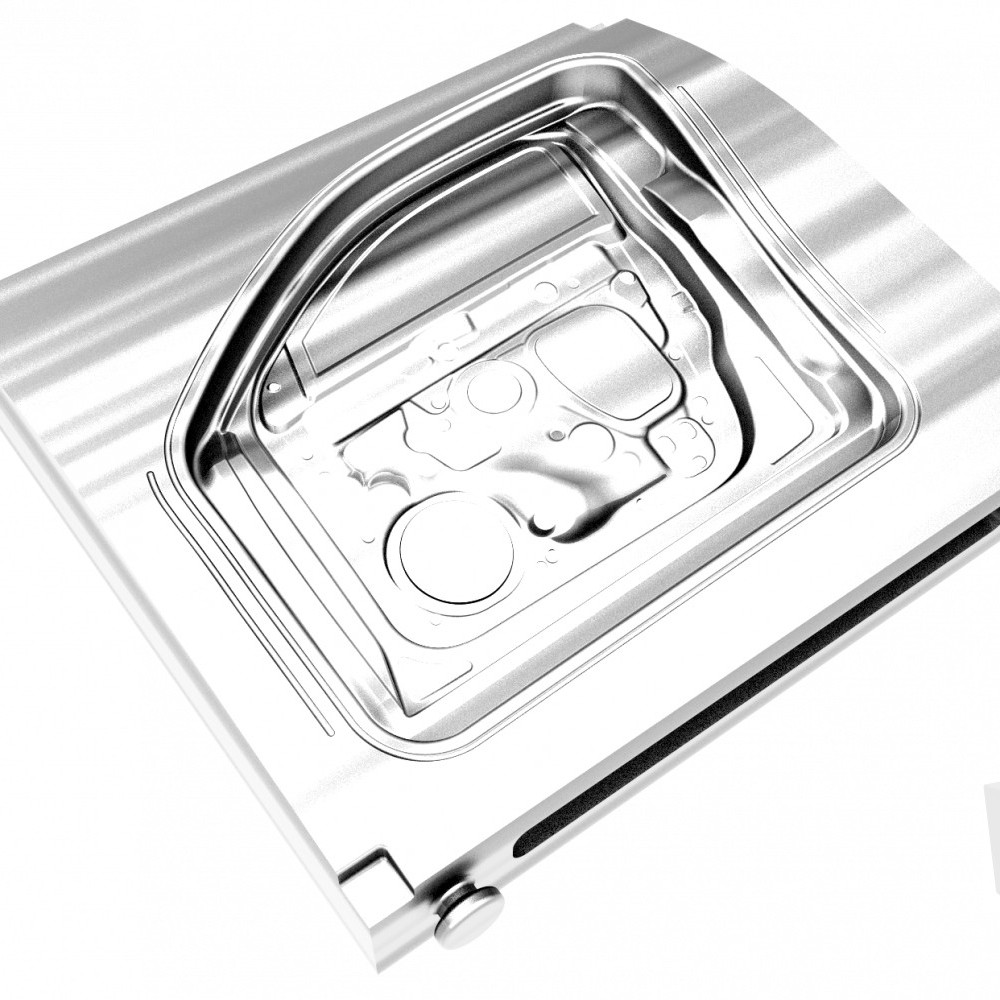 Deep-drawn sheet-metal panel with recesses and contours from stamping process