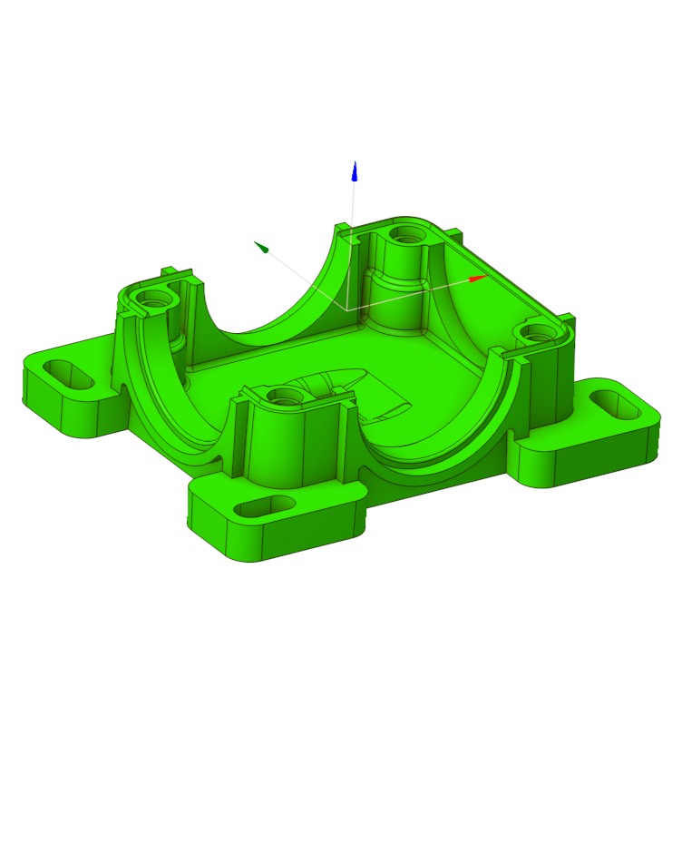 Green 3D CAD model of a split bearing housing with flanges and bolt holes inside ENCY CAM interface