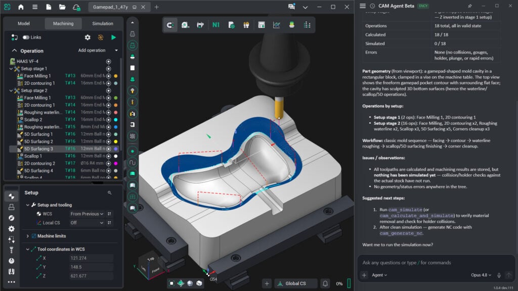 ENCY 3.0 CAM Agent (Beta) — AI assistance for feature recognition, tool selection, and toolpath calculation