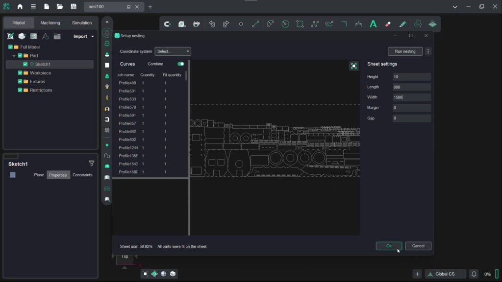ENCY Design 3.0 Nesting module — automatic contour arrangement on sheet material