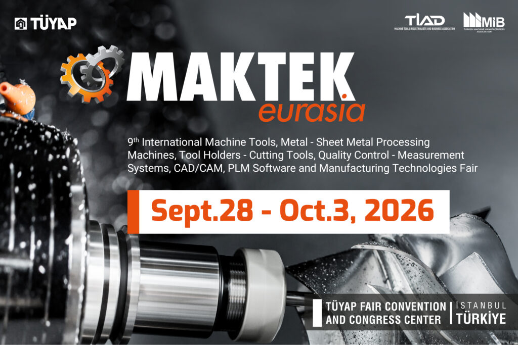 MAKTEK Eurasia 2026 official poster with CNC machining background and September 28 to October 3 dates