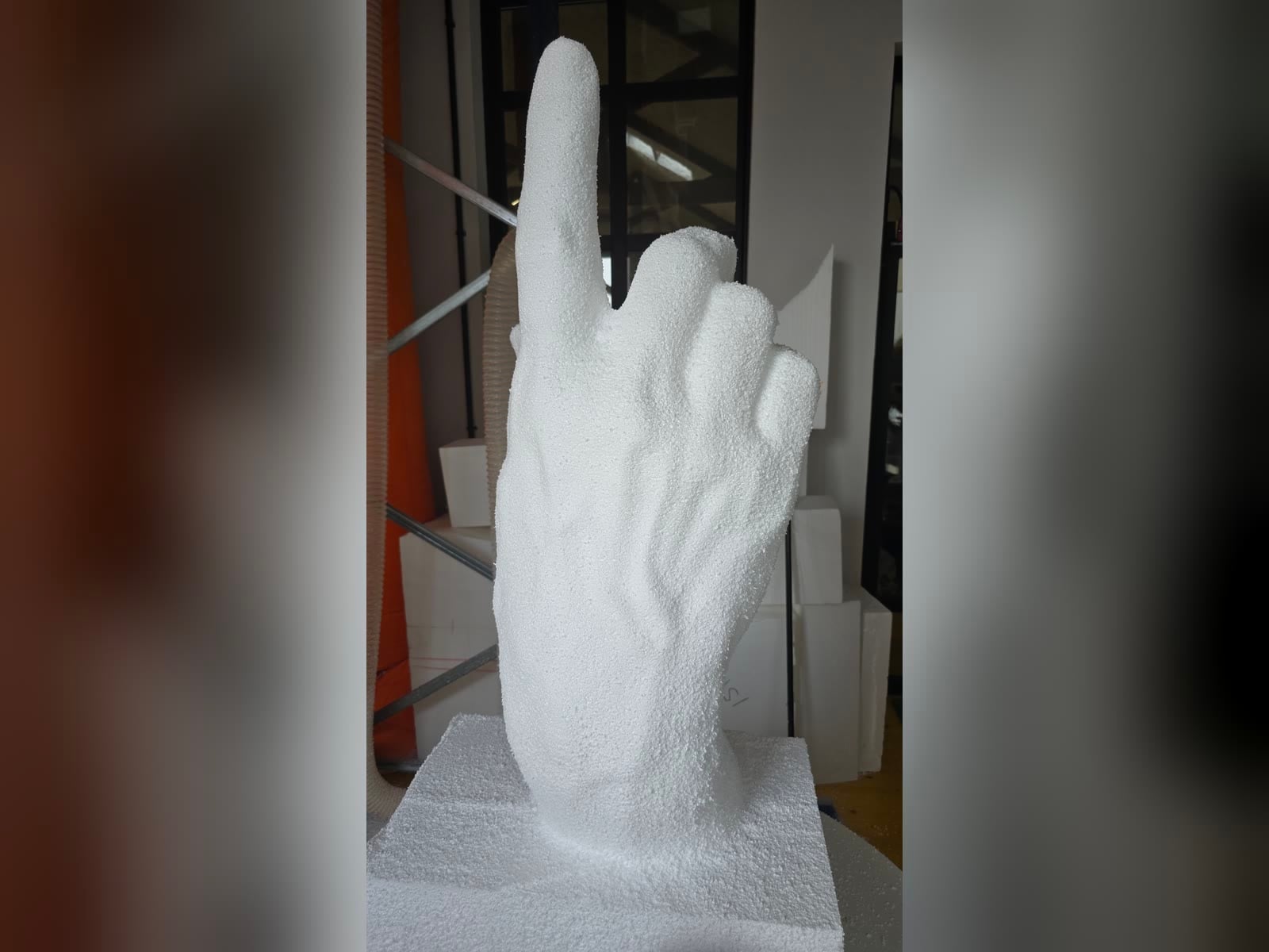 Back of the milled foam hand showing fingers and surface contours