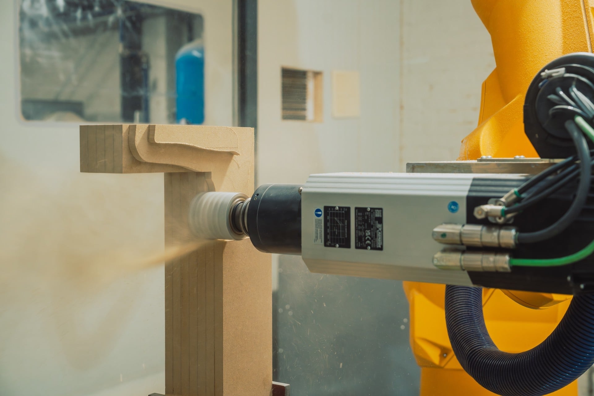 Close-up of a robot spindle milling a patient-specific mold