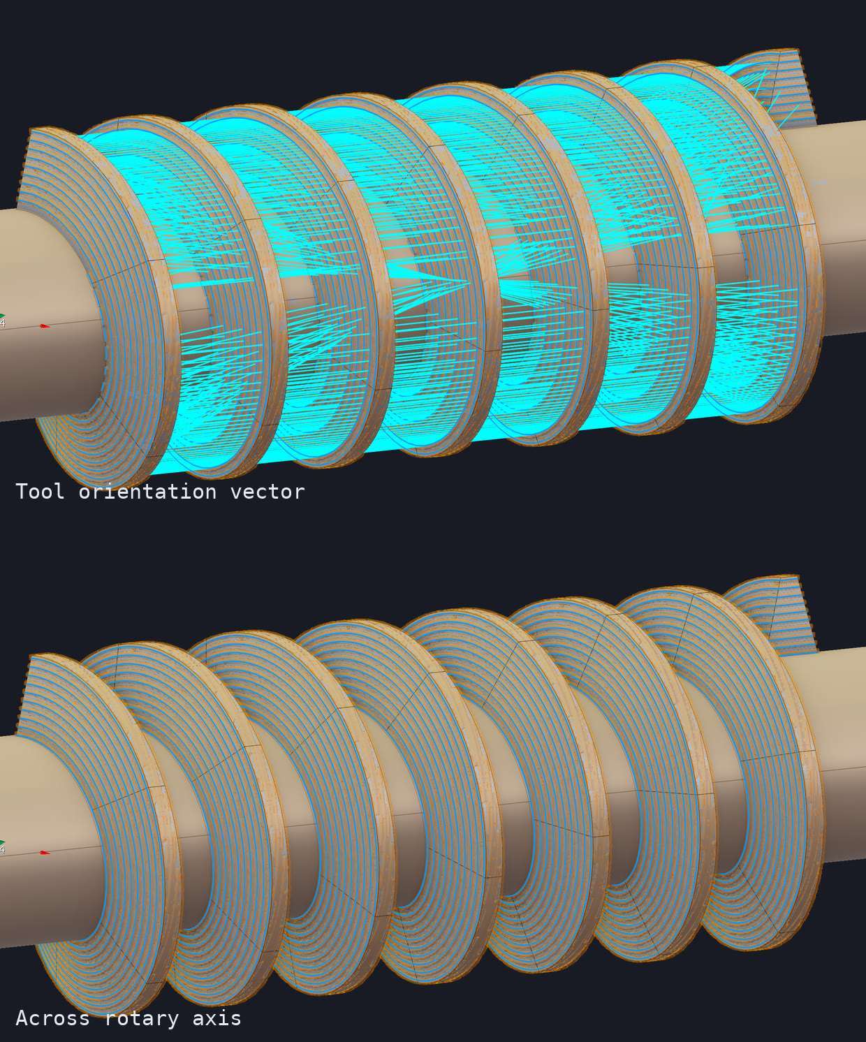 Infill direction: tool orientation vector compared with across rotary axis