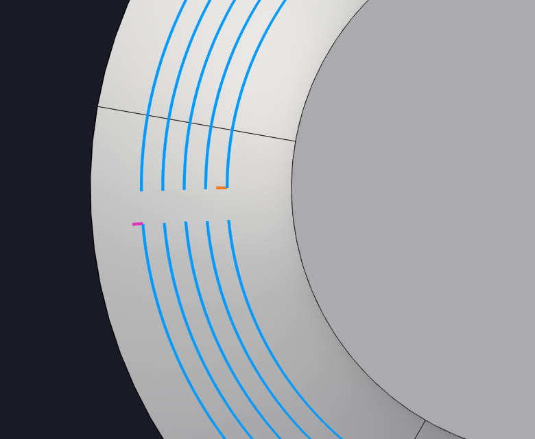 Gap left where a closed contour starts and ends, so the material does not overlap itself