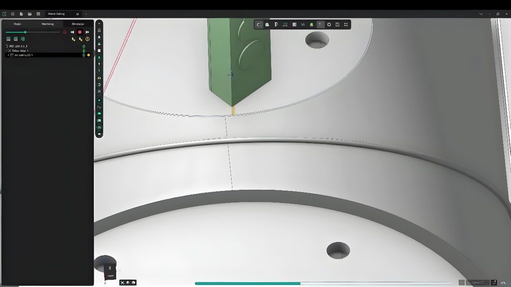 ABB IRB 1200 robotic arm equipped for 5-axis waterjet cutting machining a metal ring